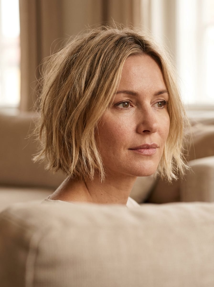 Strukturierter Bob in Sandblond - Mittellanger blonder Bob